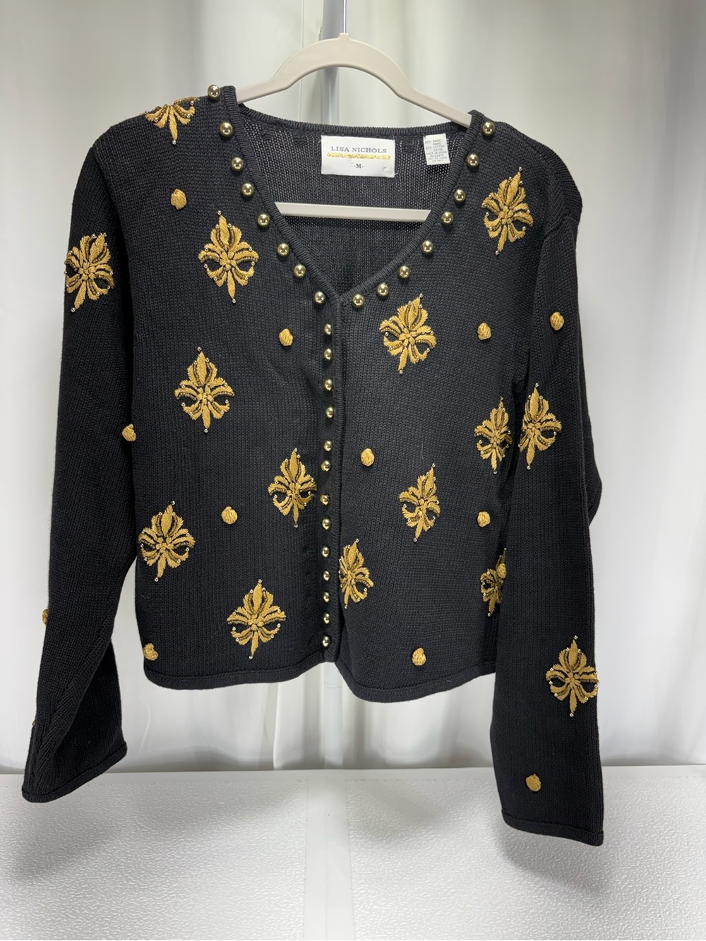 Black Cardigan with Gold Embroidered Motifs 4686